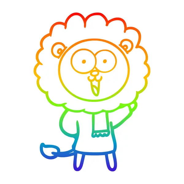Gökkuşağı degrade çizgi çizim mutlu karikatür aslan — Stok Vektör