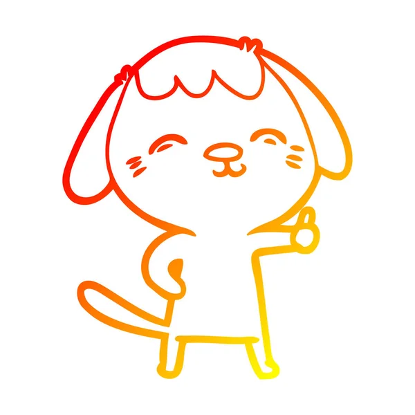 親指を与える幸せな漫画の犬を描く暖かいグラデーションライン — ストックベクタ