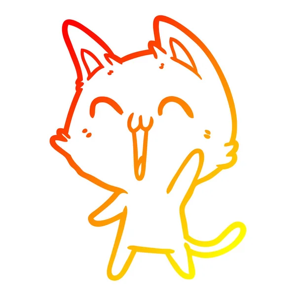 Chaud dégradé ligne dessin heureux dessin animé chat miauler — Image vectorielle