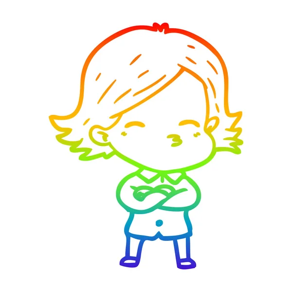 Regenbogen-Gradienten-Linie Zeichnung Karikatur Frau — Stockvektor