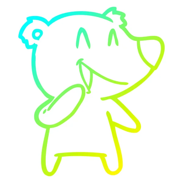 Linha gradiente frio desenho de desenhos animados urso rindo — Vetor de Stock