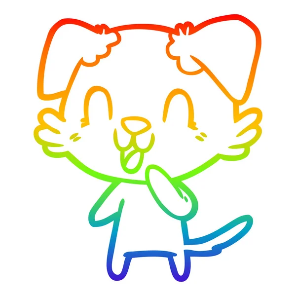 Rainbow gradient ligne dessin rire dessin animé chien — Image vectorielle