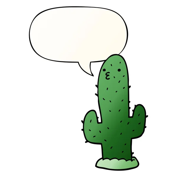 Cactus de dibujos animados y burbuja del habla en estilo de gradiente suave — Archivo Imágenes Vectoriales
