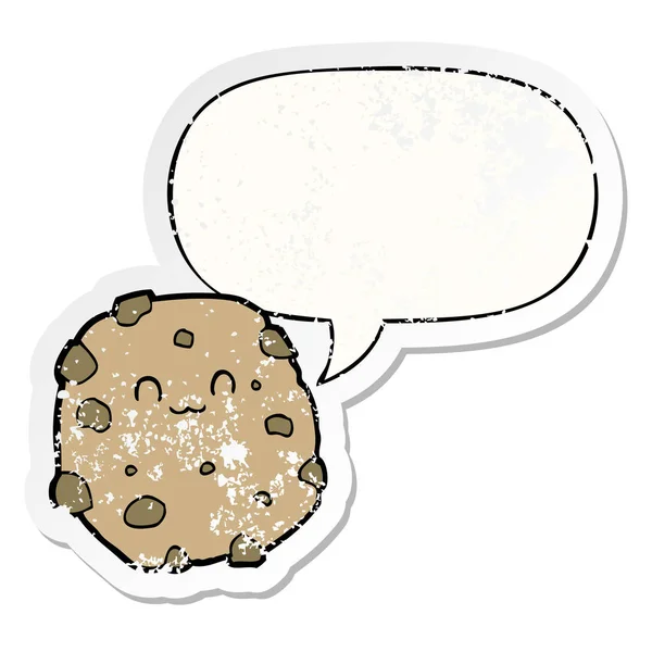 Galleta de dibujos animados y el habla burbuja angustiado etiqueta engomada — Vector de stock