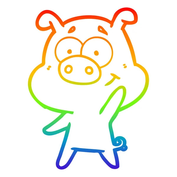 Rainbow gradient ligne dessin heureux dessin animé cochon — Image vectorielle