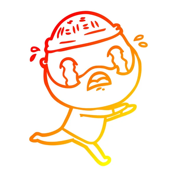Obrázek s teplou přechodovou linií kreslený vousatý muž pláč — Stockový vektor