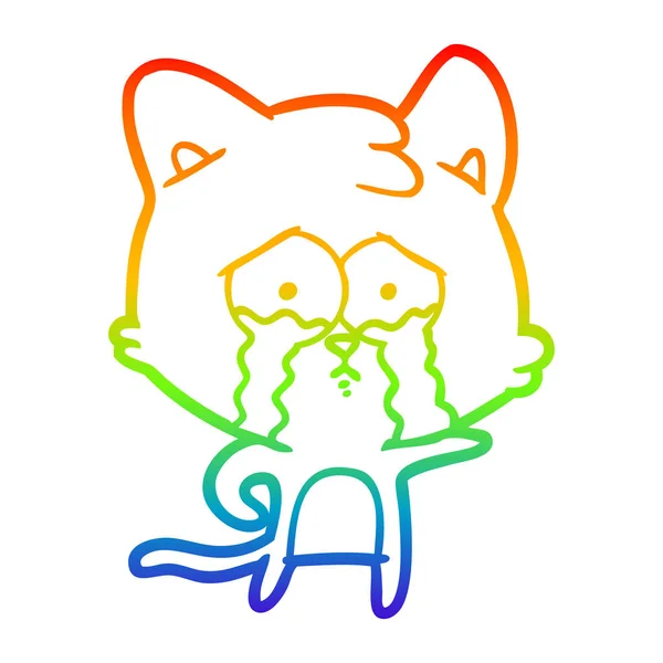 Arco iris gradiente línea dibujo dibujos animados llorando gato — Archivo Imágenes Vectoriales