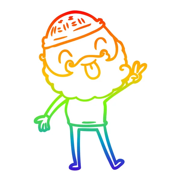 Línea de gradiente arco iris dibujar hombre con barba dando señal de paz — Vector de stock