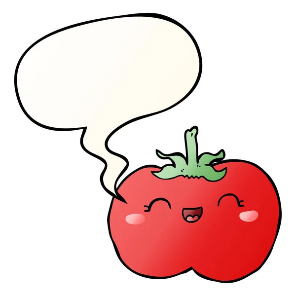 Cartoon tomato and speech bubble in smooth gradient style — Stock Vector
