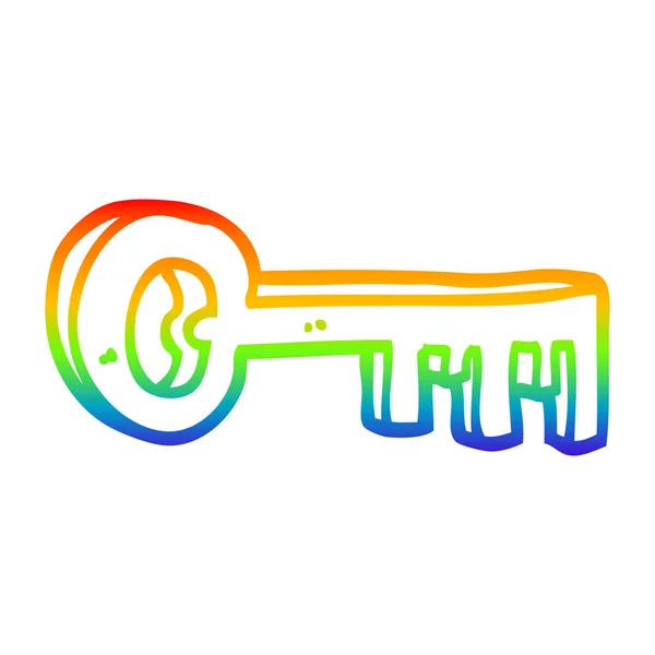 Rainbow gradient linje ritning tecknad guld nyckel — Stock vektor