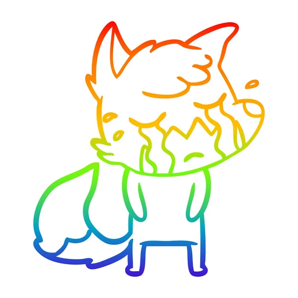 Rainbow gradient line drawing crying fox cartoon — Stock Vector