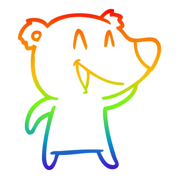 Arco iris gradiente línea dibujo riendo oso dibujos animados — Vector de stock