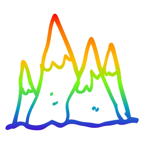 Rainbow gradient line drawing cartoon tall mountains — Stock Vector