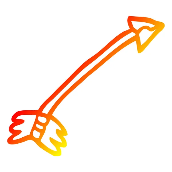 Warme kleurovergang lijntekening cartoon vliegende pijl — Stockvector