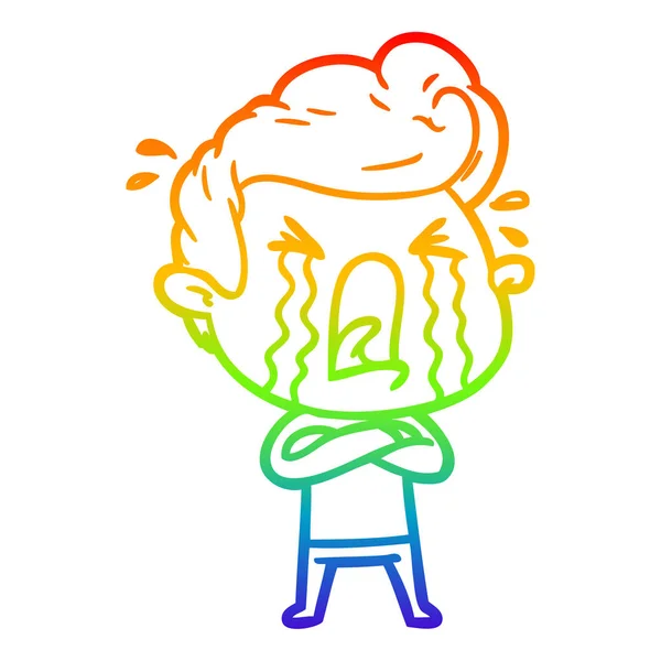 Regenboog gradiënt lijntekening cartoon huilen man — Stockvector