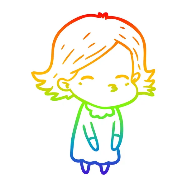 Regenboog gradiënt lijntekening cartoon vrouw — Stockvector