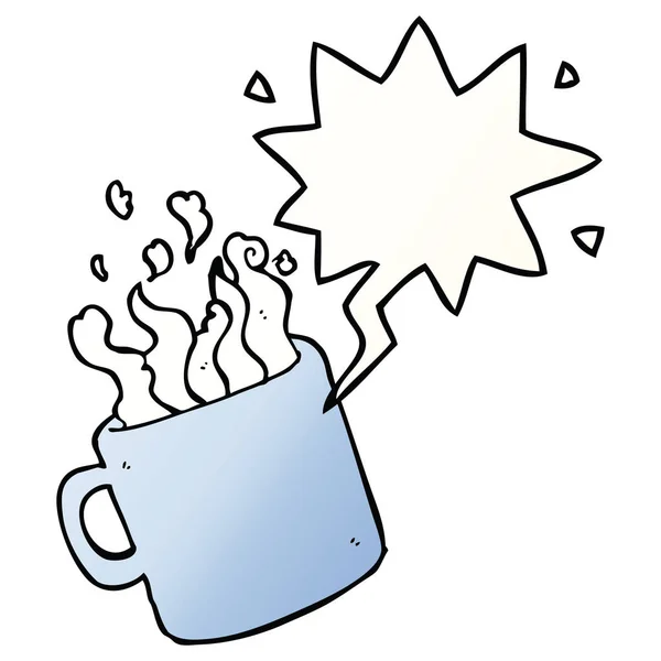 Desenho animado xícara quente de café e bolha de fala em gradiente suave s — Vetor de Stock