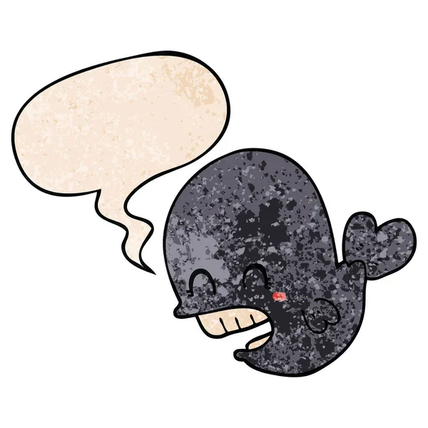 Baleine de dessin animé et bulle de parole dans le style de texture rétro — Image vectorielle