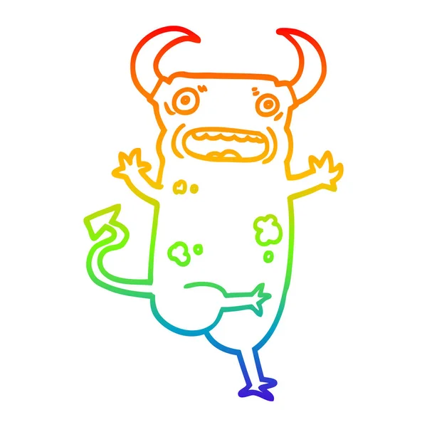 Arco iris gradiente línea dibujo dibujos animados demonio — Vector de stock