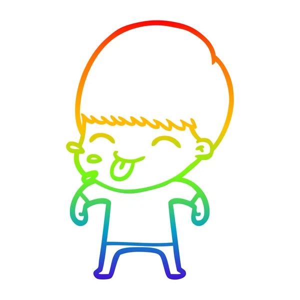 Rainbow gradient line drawing funny cartoon boy — Stock Vector