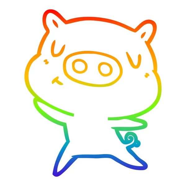 Rainbow gradient ligne dessin dessin dessin animé contenu porc — Image vectorielle