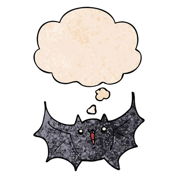 Cartoon gelukkig Vampire Bat en dacht bubble in grunge textuur p — Stockvector