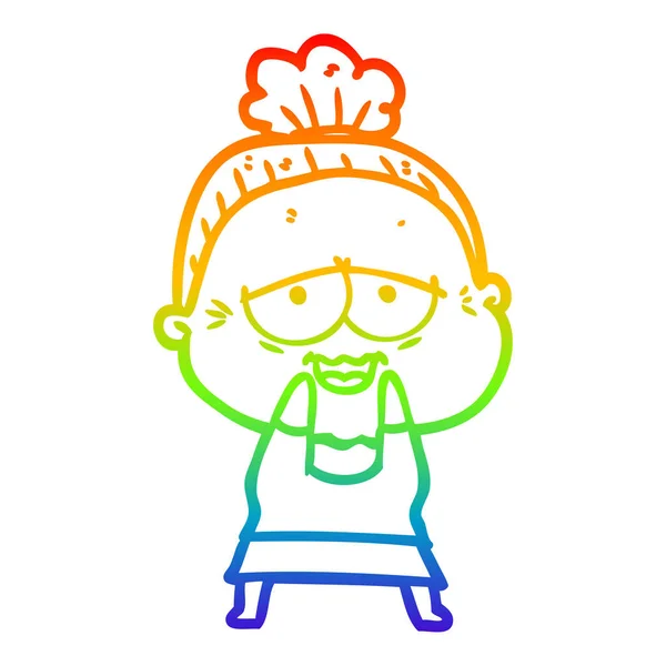 彩虹渐变线绘制卡通快乐老太太 — 图库矢量图片