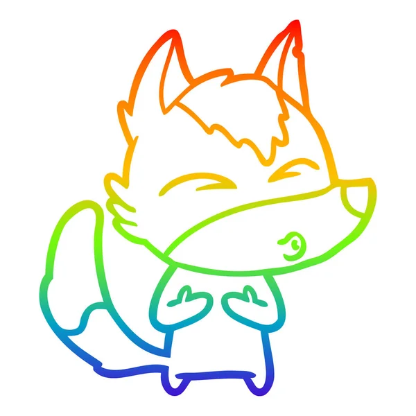 Regenboog gradiënt lijntekening cartoon Wolf fluiten — Stockvector