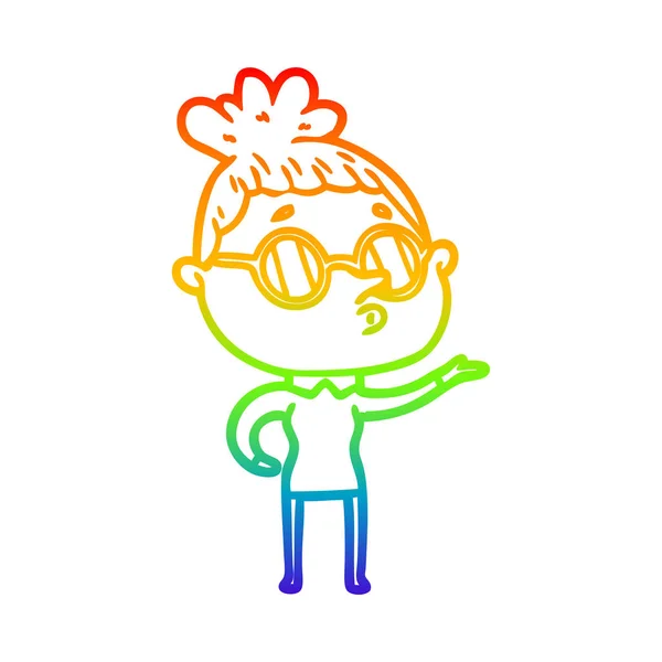 Arco-íris linha gradiente desenho cartoon mulher usando óculos —  Vetores de Stock