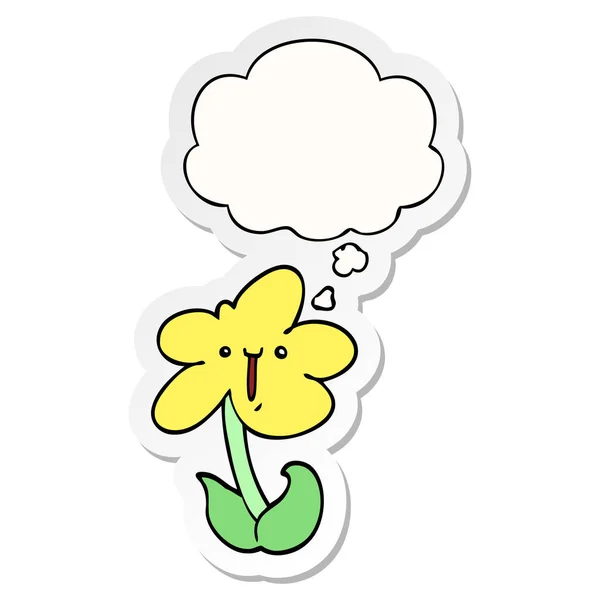 Cartoon flower and thought bubble as a printed sticker — Stock Vector