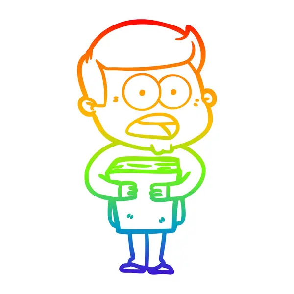 Regenboog gradiënt lijntekening cartoon geschokt man — Stockvector