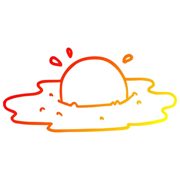 Línea de gradiente caliente dibujo dibujos animados huevo frito — Vector de stock