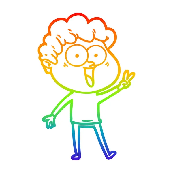 Rainbow gradient line drawing cartoon happy man — Stock Vector