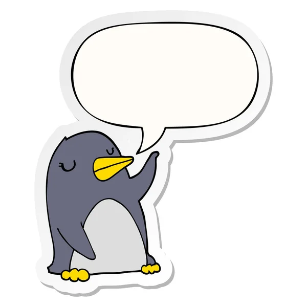 Cartoon penguin and speech bubble sticker — Stock Vector