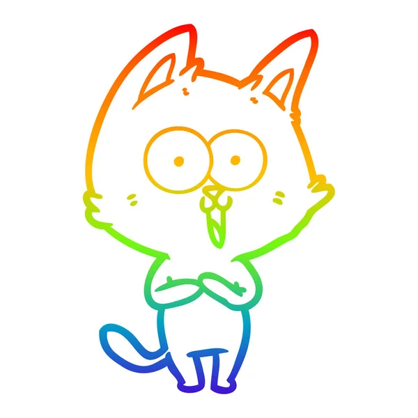 Linea gradiente arcobaleno disegno divertente cartone animato gatto — Vettoriale Stock