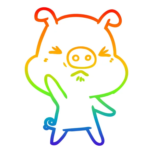虹のグラデーションライン描画漫画怒っている豚 — ストックベクタ