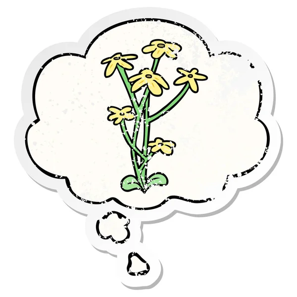 Λουλούδι καρτούν και φούσκα σκέψης ως ένα ανήσυχος φοριέται αυτοκόλλητο — Διανυσματικό Αρχείο