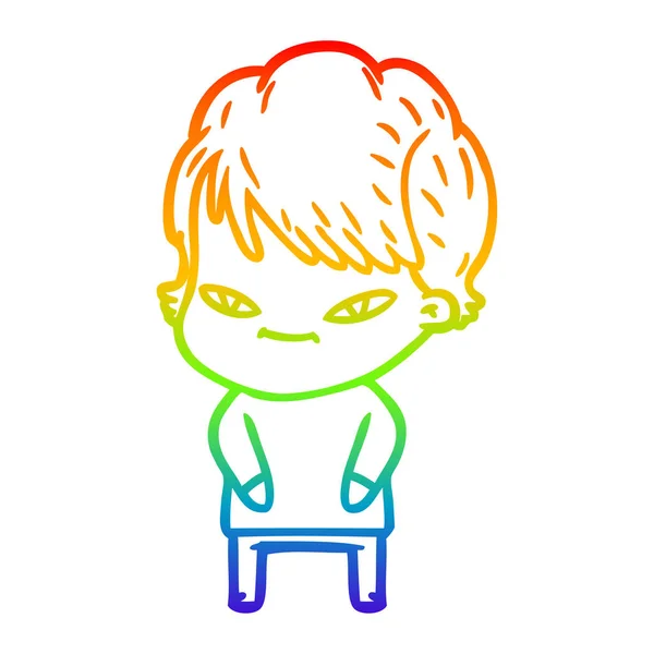 Arco-íris linha gradiente desenho cartoon mulher feliz —  Vetores de Stock