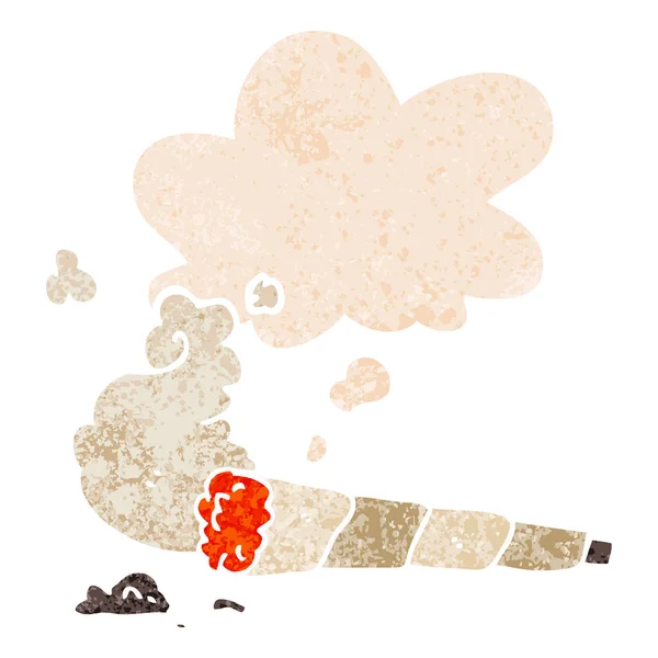Cigarette de dessin animé et bulle de pensée dans un style texturé rétro — Image vectorielle