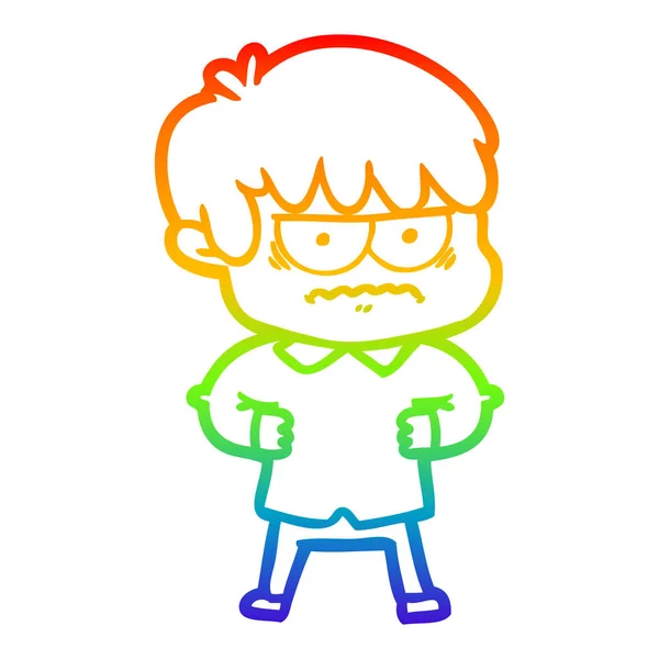 Rainbow gradient linje ritning irriterade tecknad pojke — Stock vektor