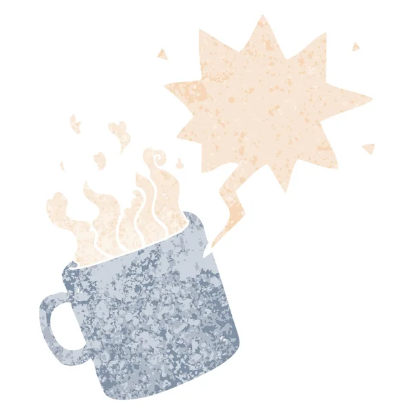 Taza caliente de la historieta de café y la burbuja del habla en st texturizado retro — Archivo Imágenes Vectoriales