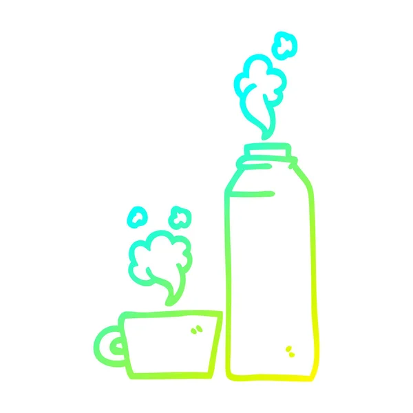 Linha de gradiente frio desenho dos desenhos animados bebida quente em frasco — Vetor de Stock
