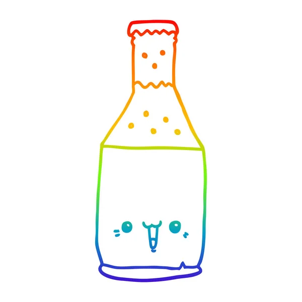 Arco iris gradiente línea dibujo dibujos animados cerveza botella — Vector de stock
