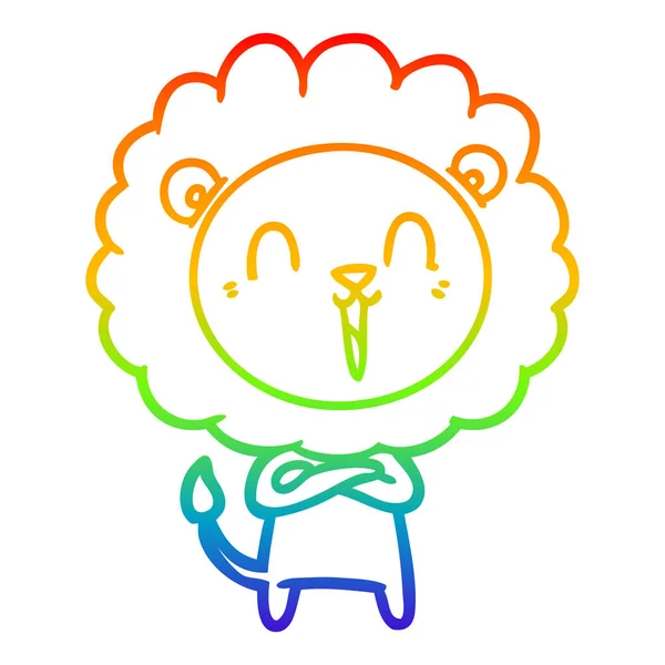 Regenboog gradiënt lijntekening lachende Leeuw cartoon — Stockvector