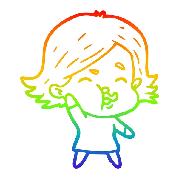 Arco iris gradiente línea dibujo dibujos animados chica tirando de la cara — Vector de stock