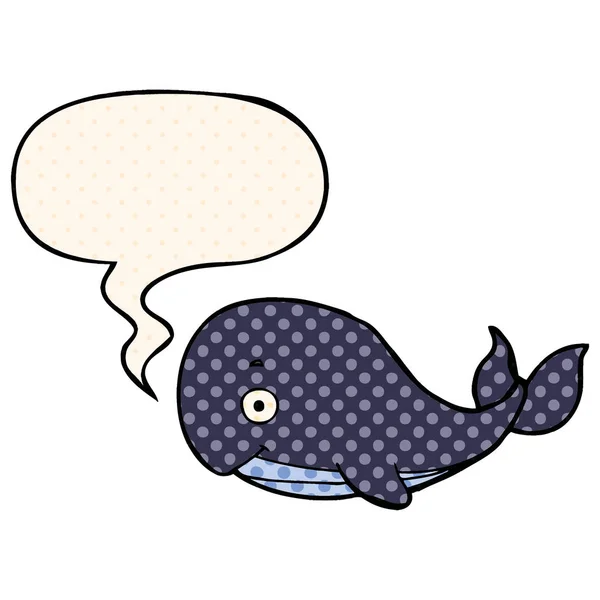 Baleine de dessin animé et bulle de discours dans le style de bande dessinée — Image vectorielle