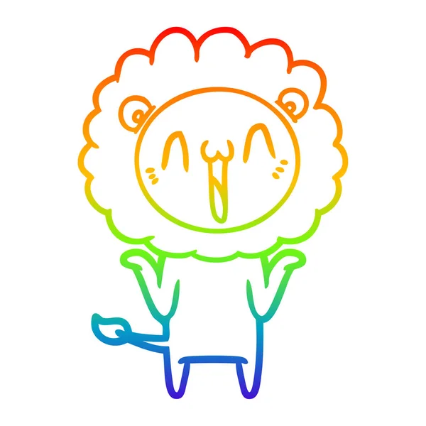 虹のグラデーションラインは幸せな漫画のライオンを描く — ストックベクタ