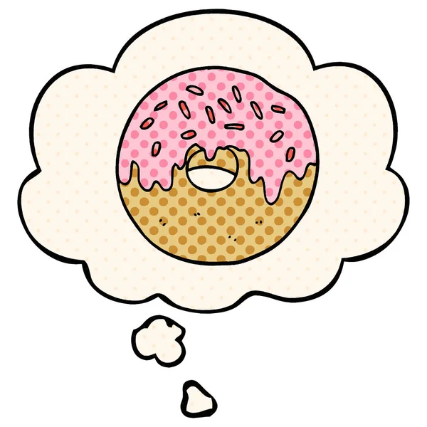 Cartoon donut en gedachte bubble in Comic Book stijl — Stockvector