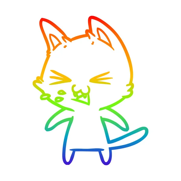 Arco iris gradiente línea dibujo dibujos animados gato siseo — Archivo Imágenes Vectoriales
