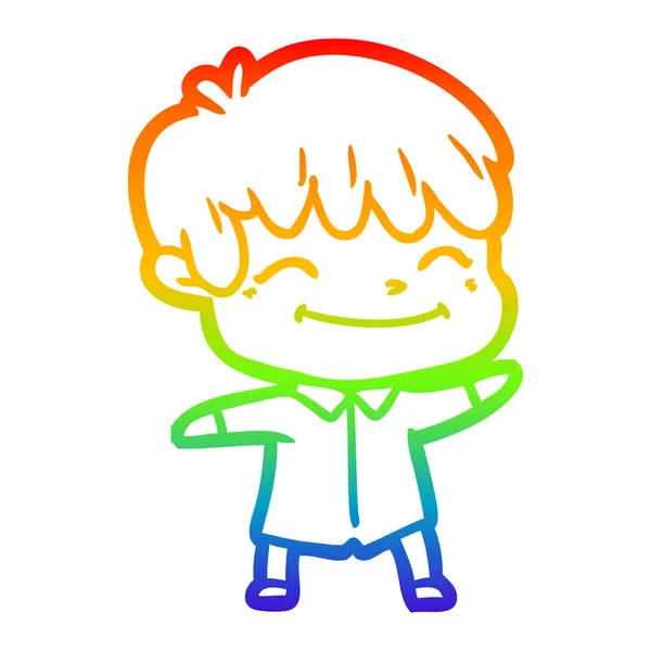 Rainbow gradient line drawing cartoon happy boy — Stock Vector